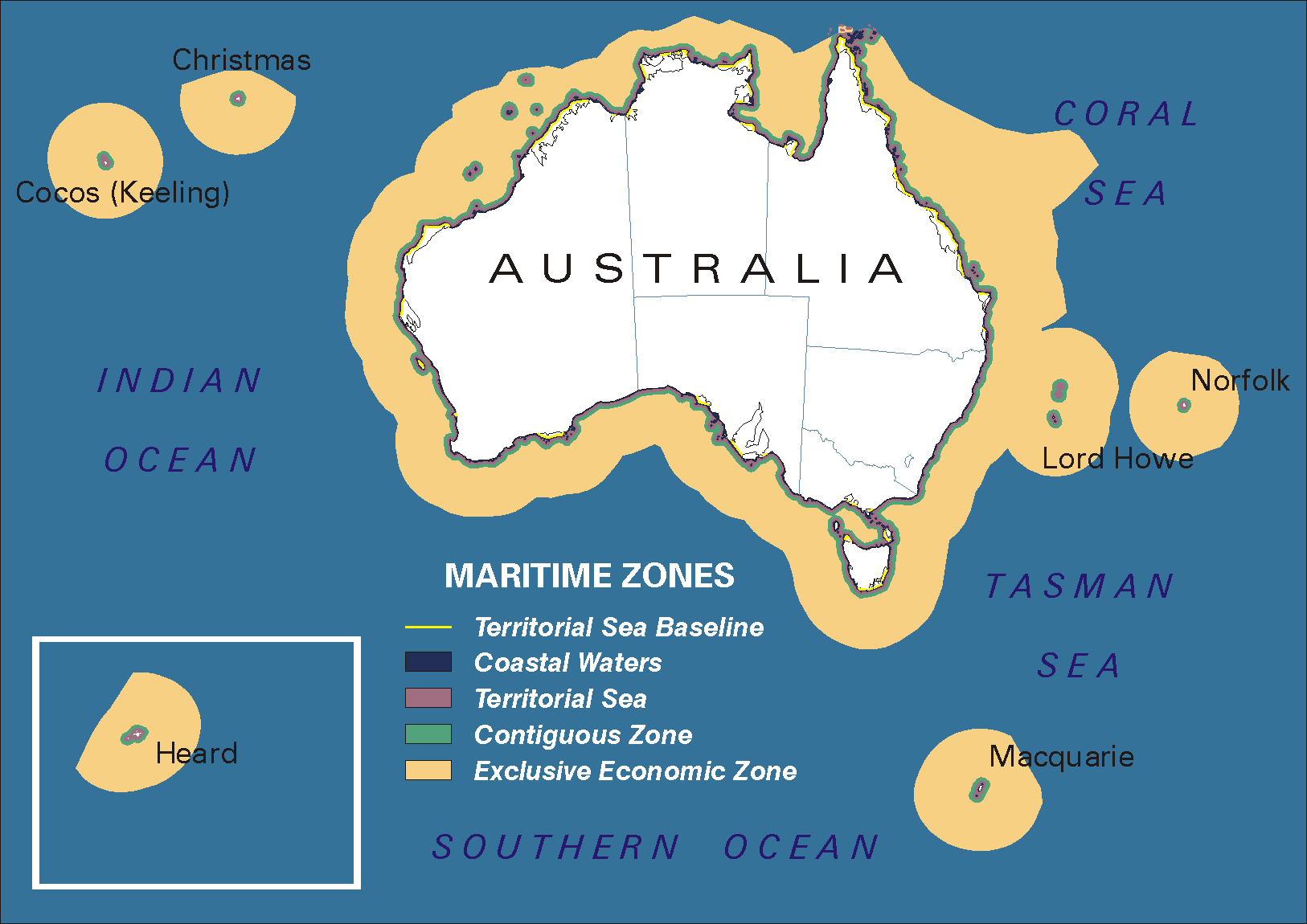 Simple thematic maritime zone map of Australia