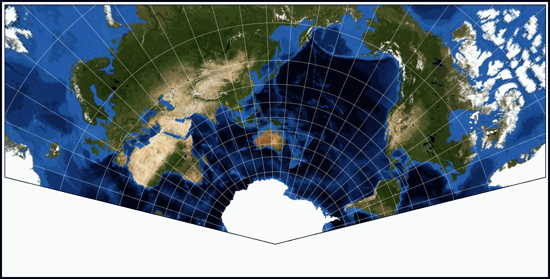 World map based on the conic projection technique