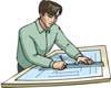Clip art image of a man standing and working at a drawing board