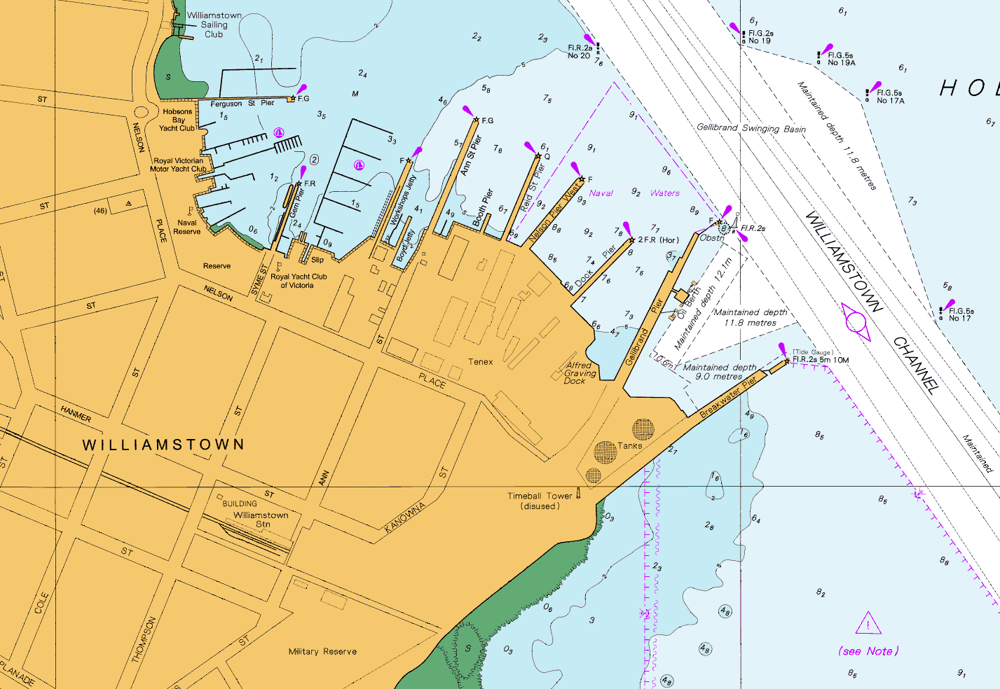 Marine navigation chart of Melbourne