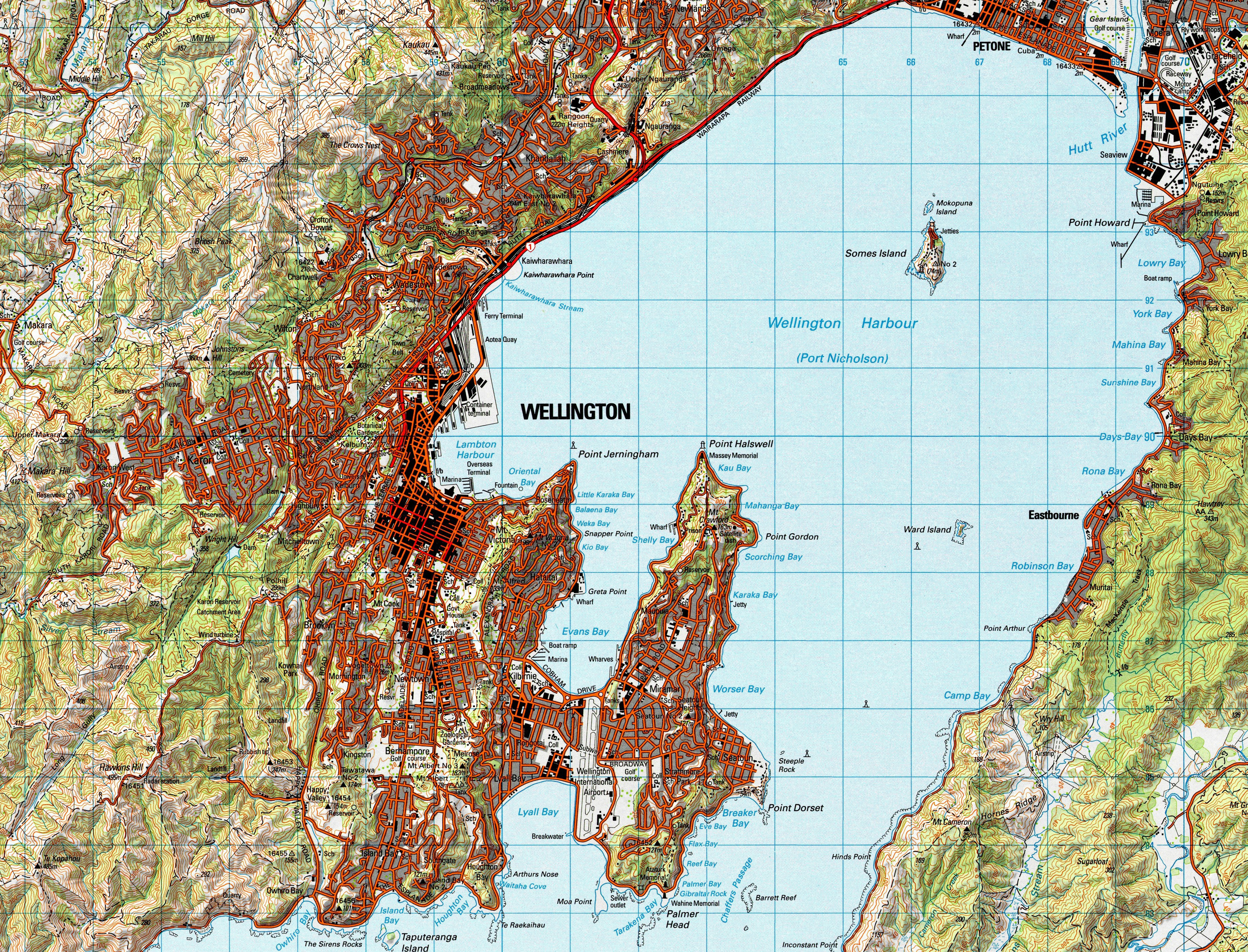 Map of Wellington, New Zealand.