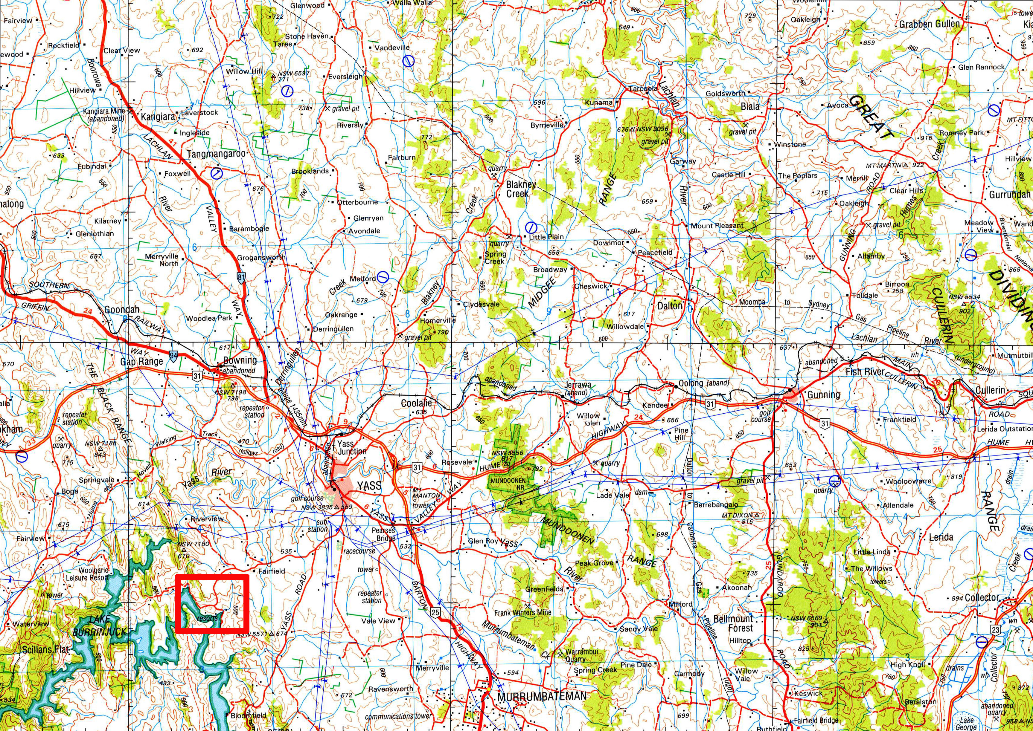 Map of Yass 250K scale